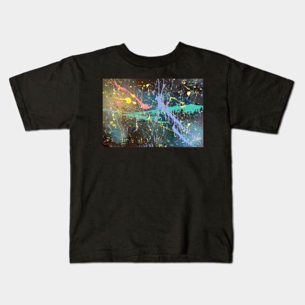 Jackson Pollock Inspired Splatter Paint Rainbow Kids T-Shirt by TheRealFG